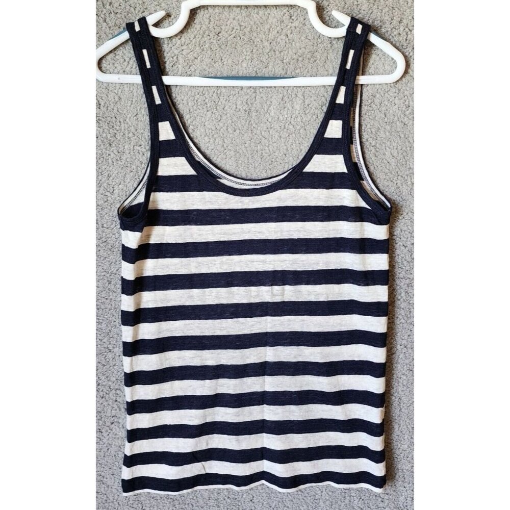 JCrew Sleeveless Scoop Neck Lightweight Tank Top Blue White Striped 100% Linen M